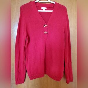 Charter Club XL Red V neck Sweater with gold hook closure